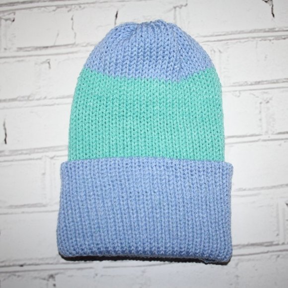 🤍 Reversible White, Blue & Teal Knit Beanie – Handmade · Women’s Medium - Picture 4 of 4